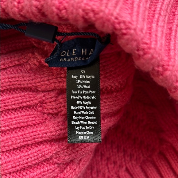 Cole Haan Pink Knit Beanie with Black Pom - Picture 4 of 4